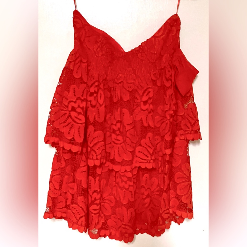 Anthropologie Strapless Red Lace Mini Dress Size L